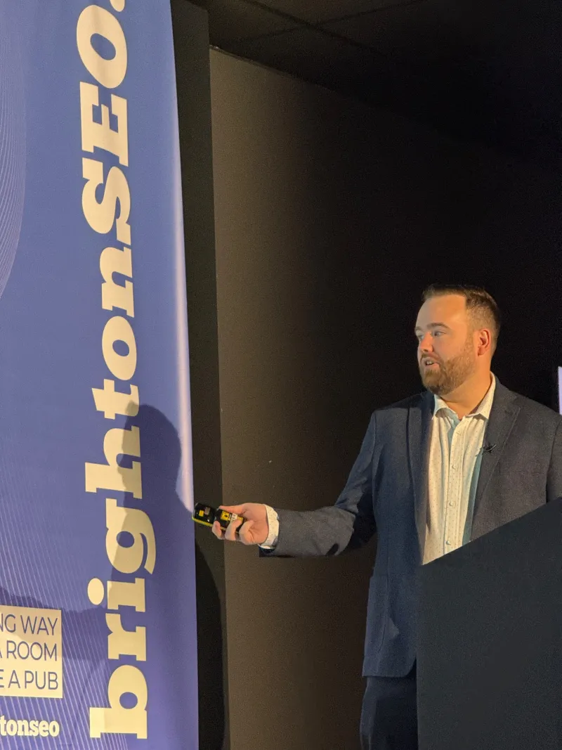 John McAlpin presenting at BrightonSEO